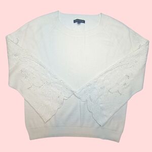 Banana Republic Ivory Wool Blend Sweater Lace Sleeve Crewneck Boho Chic Size L